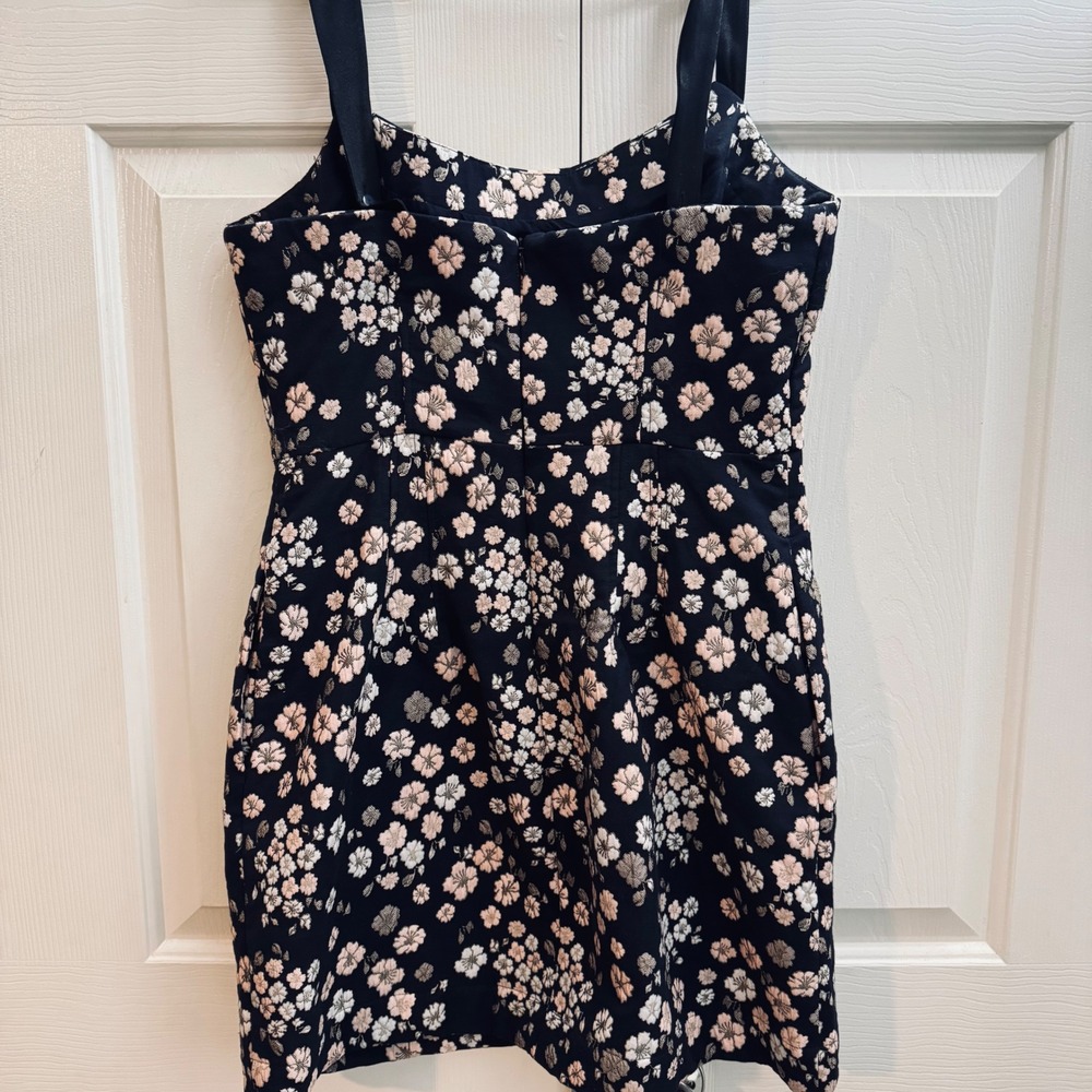 Maeve Anthropologie Floral Jacquard Mini Dress Navy Pink Gold Square Neck Size 6 - Picture 9 of 10